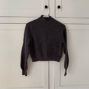 Zara Gray Mock Neck Ballon Sleeve Ribbed Crop Sweatshirt Size Small